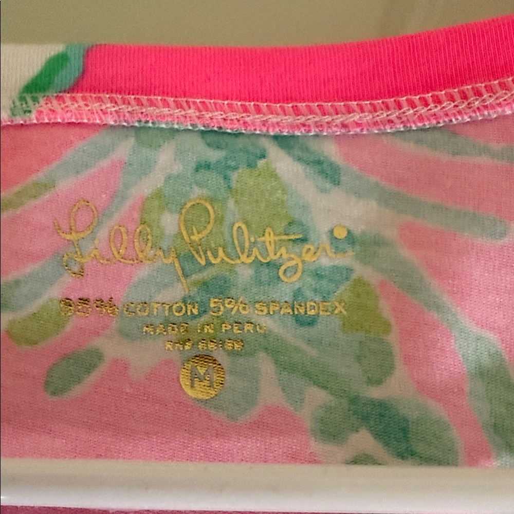 Lilly Pulitzer Pink and Green Floral V-Neck Top - Picture 2 of 3